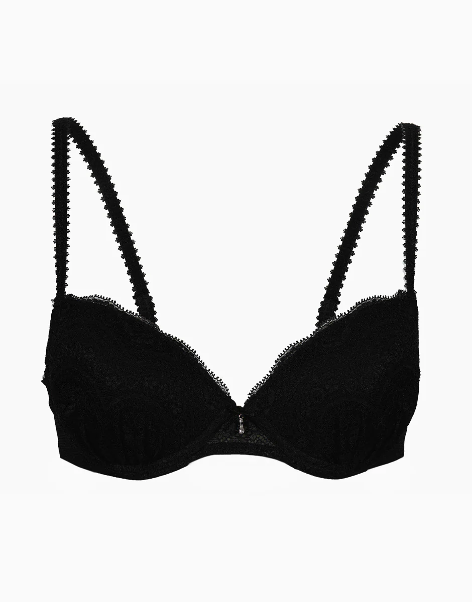 Celebrity underwired padded balconette bra, black, stretch lace - Image 6
